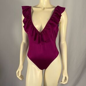 PINK Victoria's Secret One Piece‎ Ruffle Swimsuit Deep V Violet Purple Medium